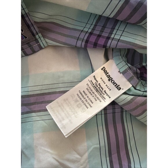Patagonia Long-Sleeved Plaid Shirt Organic Cotton Button purple Green Womens S - Picture 8 of 9
